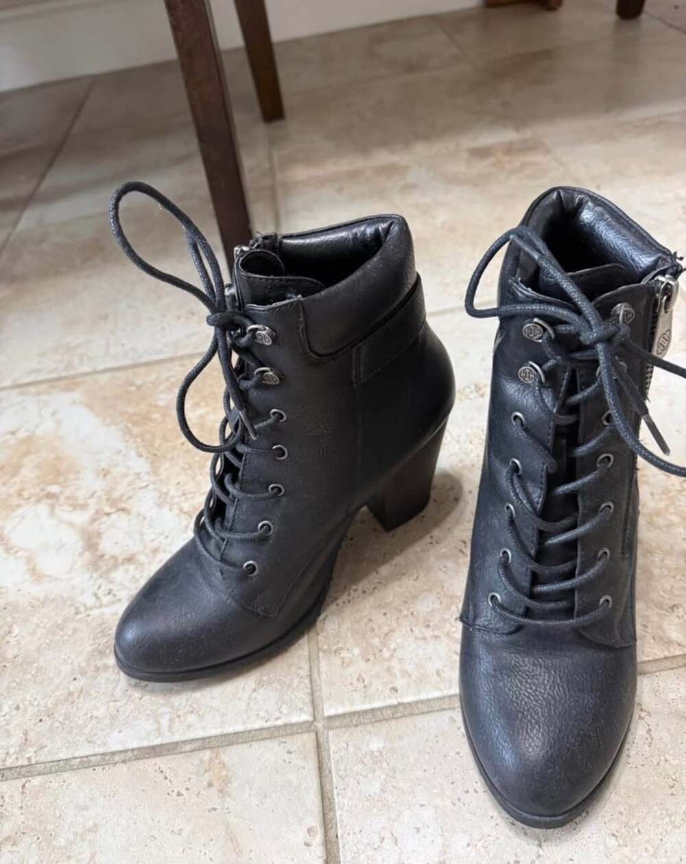 Style & Co. Women's Black Laurellee Faux Leather Lace-Up Block Heel Booties